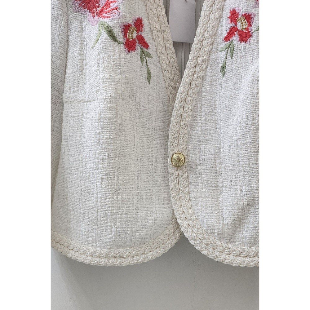 Derek Lam 10 Crosby White Floral Embroidered Tweed Jacket Braided Trim 8 - Picture 2 of 10